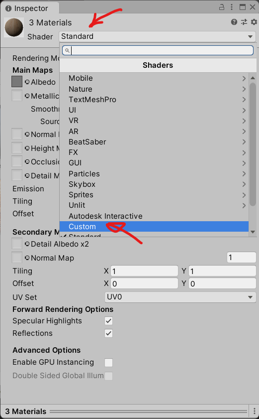 Set Shader to Custom