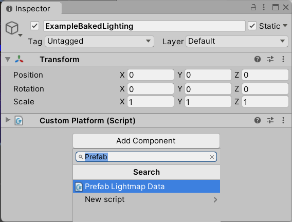 Add new Prefab Lightmap Data