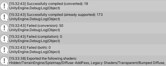 .shaderbundle export info