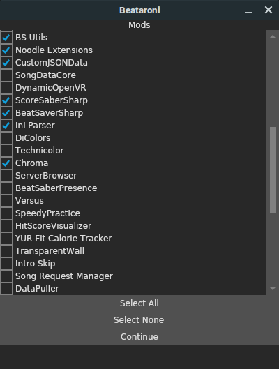 Beataroni Mod List Screen