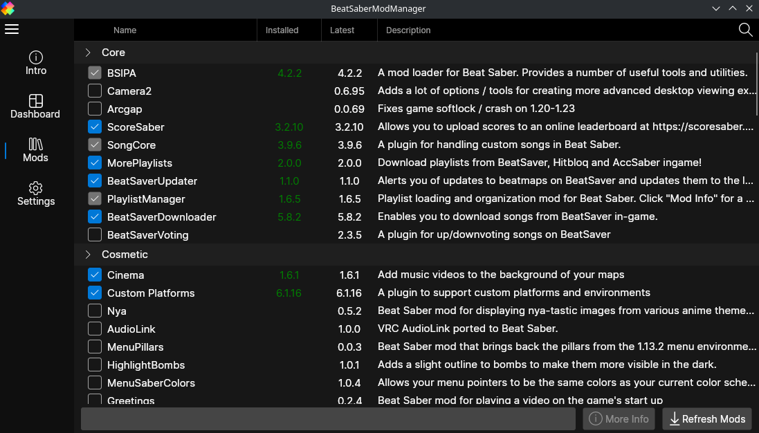 BeatSaberModManager Mods Tab