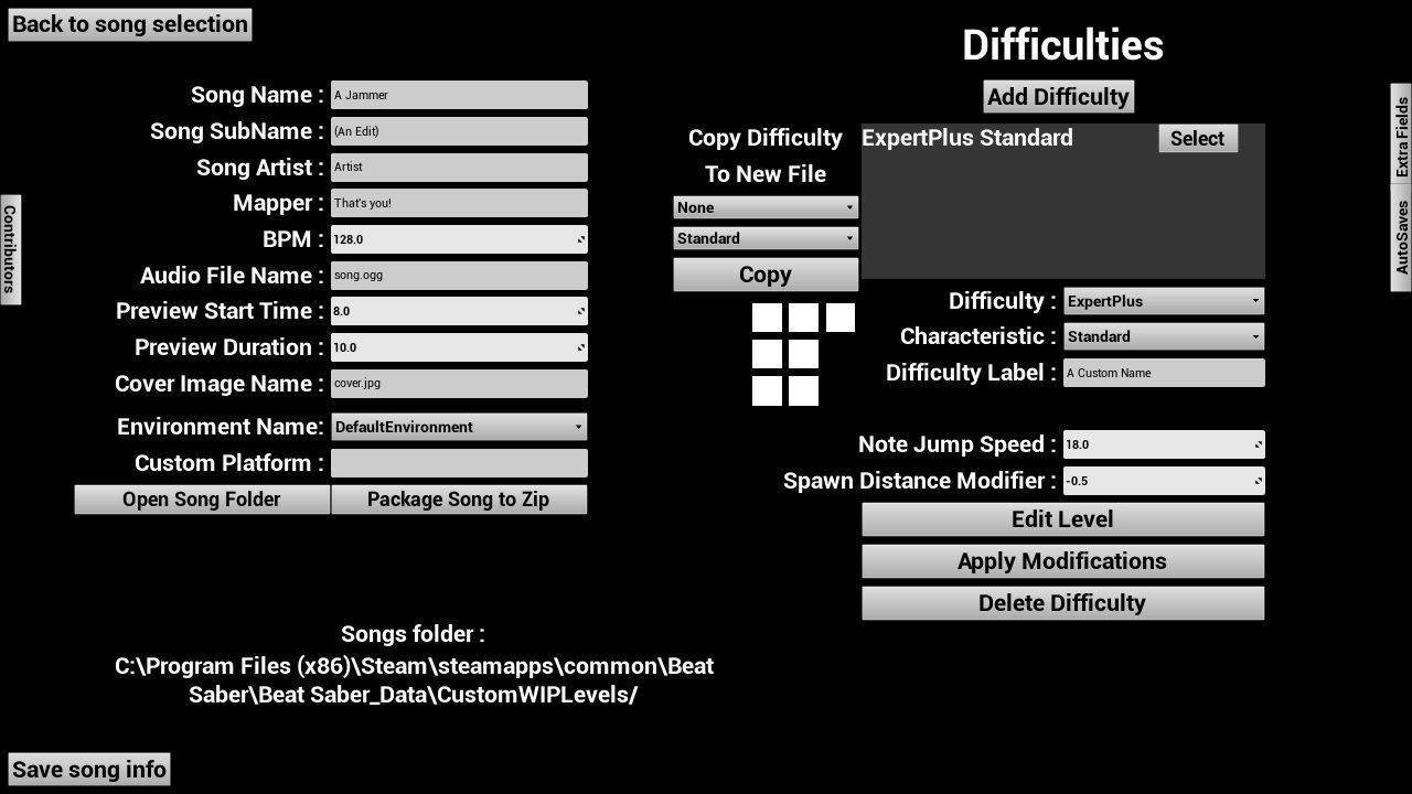 Mediocre Map Assistant 2 song setup screen