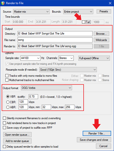 Audio Render/Export Settings